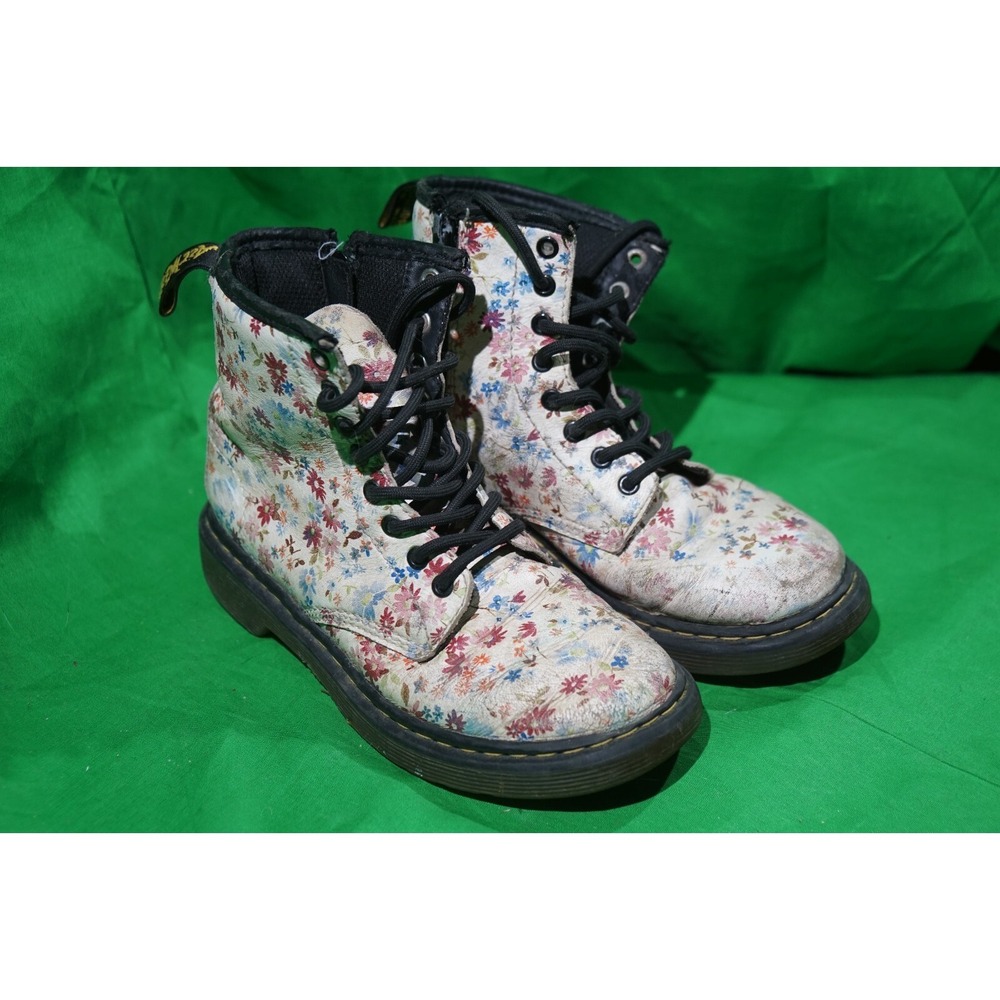 Dr. Martens Delaney Boots Youth Girl's US 13C‎ Floral Flowers Lace Up Side Zip
